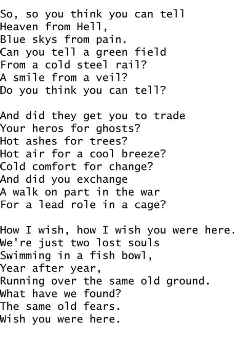 i wish you were here ysl|Pink Floyd – Wish You Were Here Lyrics .